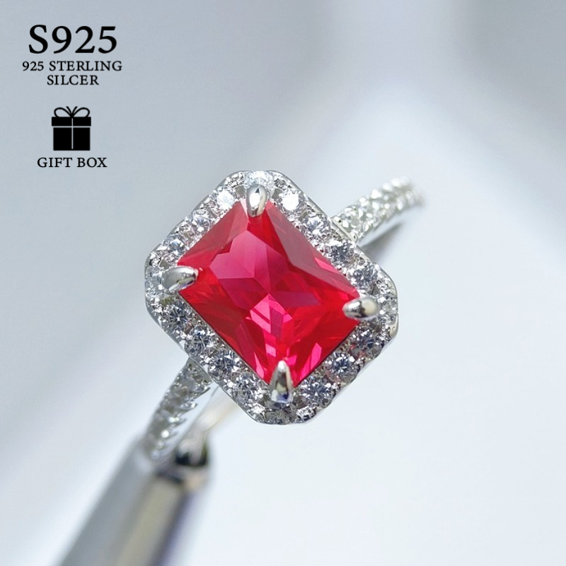 Women's 2 Carat Red Synthetic Gemstone Cluster Ring in S925 Silver